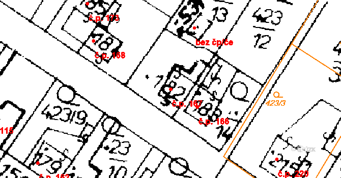 Horní Ředice 167 na parcele st. 182 v KÚ Horní Ředice, Katastrální mapa