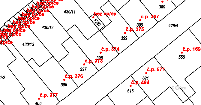 Sezemice 374 na parcele st. 398 v KÚ Sezemice nad Loučnou, Katastrální mapa