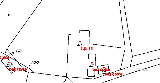 Tupesy 11, Přelouč na parcele st. 4/1 v KÚ Tupesy u Přelouče, Katastrální mapa