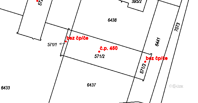 Lysice 450 na parcele st. 571/2 v KÚ Lysice, Katastrální mapa