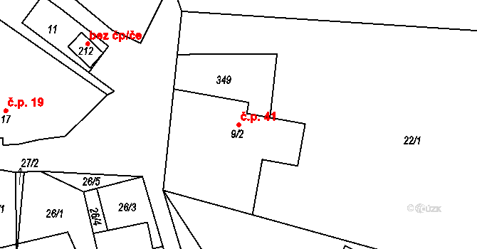Kolšov 41 na parcele st. 9/2 v KÚ Kolšov, Katastrální mapa