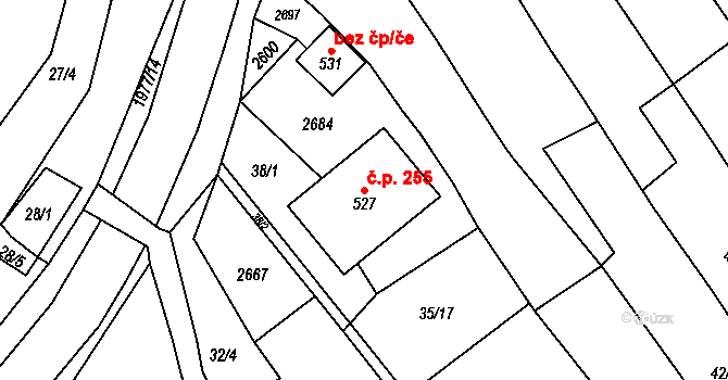 Hrádek na Vlárské dráze 255, Slavičín na parcele st. 527 v KÚ Hrádek na Vlárské dráze, Katastrální mapa