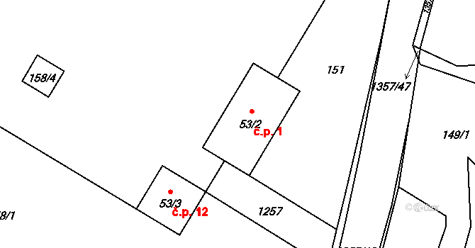 Tošovice 1, Odry na parcele st. 53/2 v KÚ Tošovice, Katastrální mapa