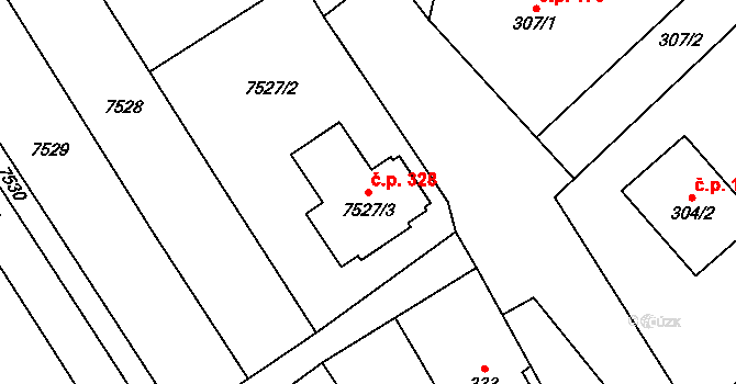 Vrbovec 328 na parcele st. 7527/3 v KÚ Vrbovec, Katastrální mapa
