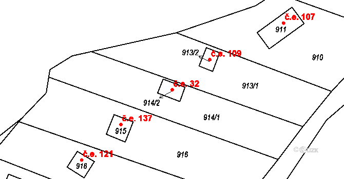 Senec 32, Zruč-Senec na parcele st. 914/2 v KÚ Senec u Plzně, Katastrální mapa