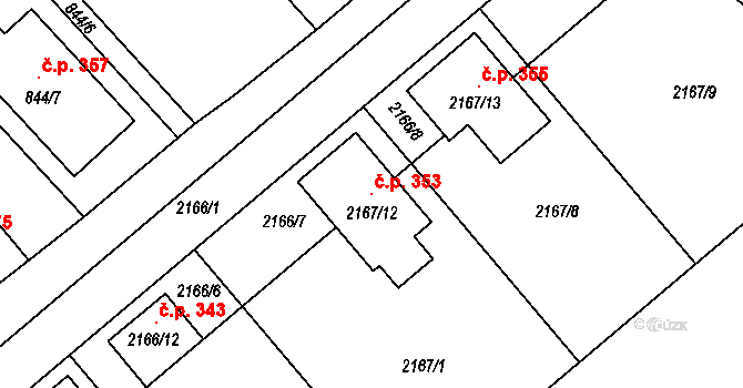 Pouzdřany 353 na parcele st. 2167/12 v KÚ Pouzdřany, Katastrální mapa