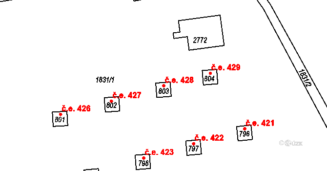 Rajnochovice 428 na parcele st. 803 v KÚ Rajnochovice, Katastrální mapa