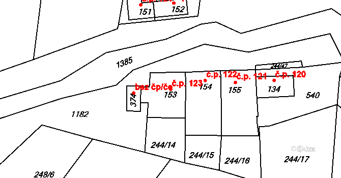 Žopy 123, Holešov na parcele st. 153 v KÚ Žopy, Katastrální mapa
