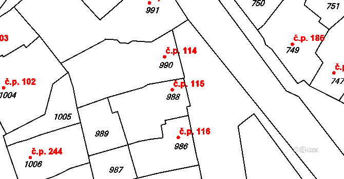 Plumlov 115 na parcele st. 988 v KÚ Plumlov, Katastrální mapa