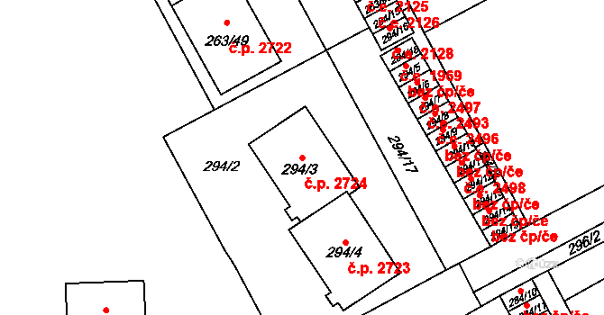 Znojmo 2724 na parcele st. 294/3 v KÚ Znojmo-Louka, Katastrální mapa