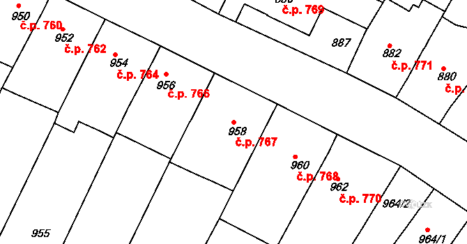 Moravský Krumlov 767 na parcele st. 958 v KÚ Moravský Krumlov, Katastrální mapa
