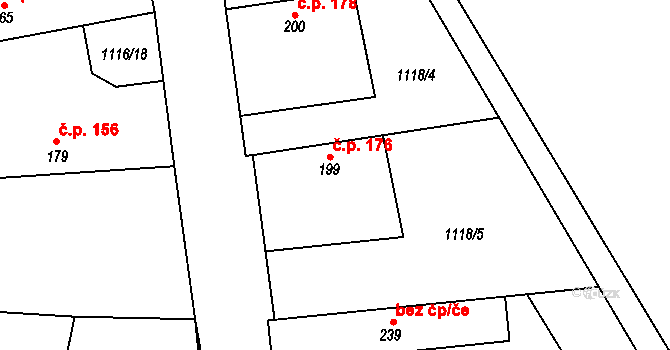 Jíkev 176 na parcele st. 199 v KÚ Jíkev, Katastrální mapa