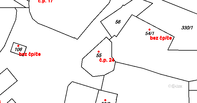 Polipsy 24, Čestín na parcele st. 55 v KÚ Polipsy, Katastrální mapa