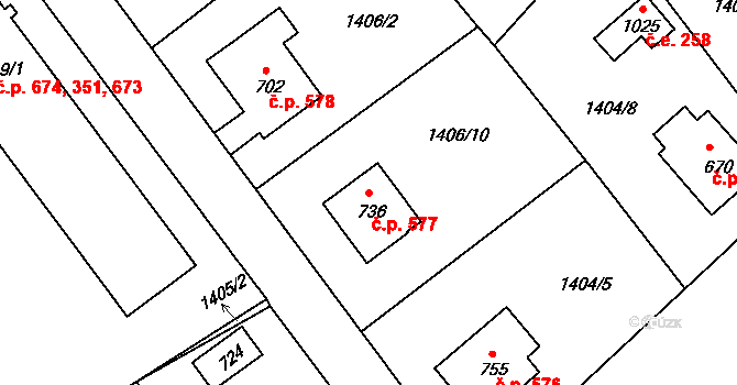 Brtnice 577 na parcele st. 736 v KÚ Brtnice, Katastrální mapa
