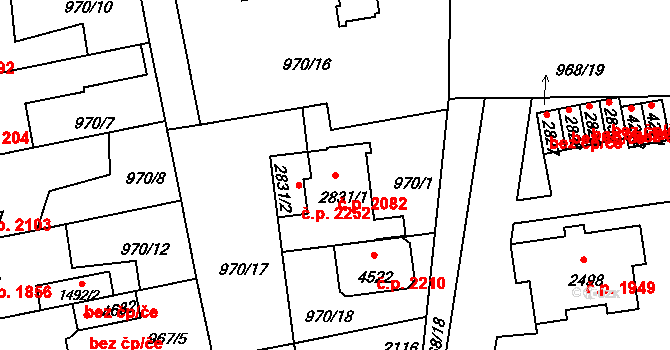 Nymburk 2082 na parcele st. 2831/1 v KÚ Nymburk, Katastrální mapa