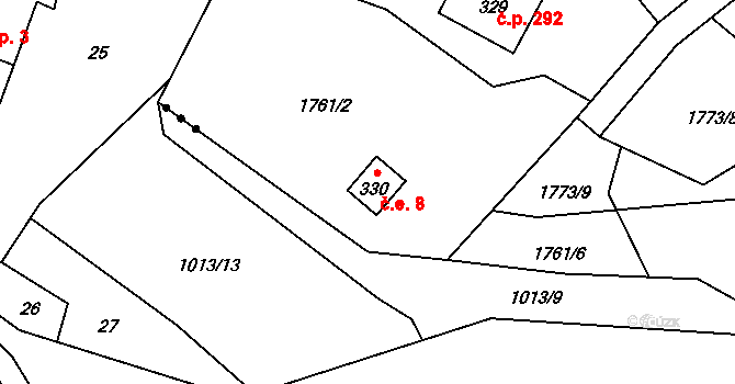 Guty 8, Třinec na parcele st. 330 v KÚ Guty, Katastrální mapa
