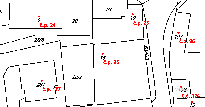 Tmaň 25 na parcele st. 16 v KÚ Tmaň, Katastrální mapa