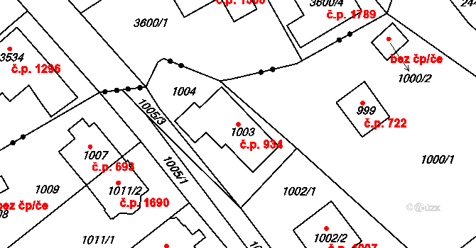 Roztoky 934 na parcele st. 1003 v KÚ Roztoky u Prahy, Katastrální mapa