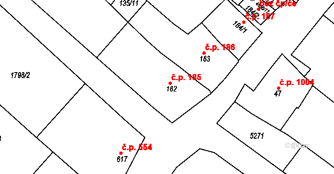 Čejkovice 185 na parcele st. 182 v KÚ Čejkovice, Katastrální mapa