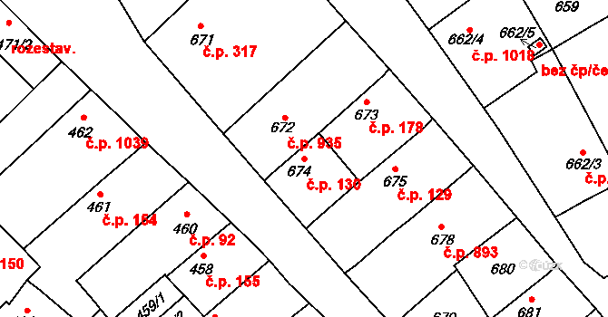 Lužice 130 na parcele st. 674 v KÚ Lužice u Hodonína, Katastrální mapa