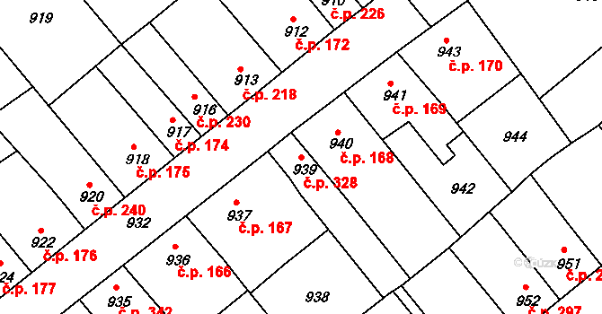 Chropyně 328 na parcele st. 939 v KÚ Chropyně, Katastrální mapa