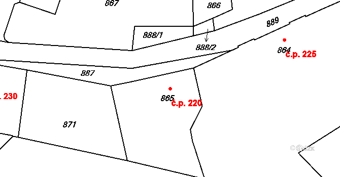 Vrbno pod Pradědem 220 na parcele st. 865 v KÚ Vrbno pod Pradědem, Katastrální mapa