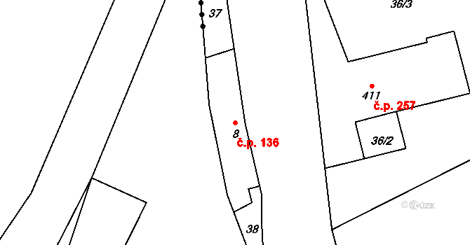 Kozlovice 136 na parcele st. 8 v KÚ Kozlovice, Katastrální mapa