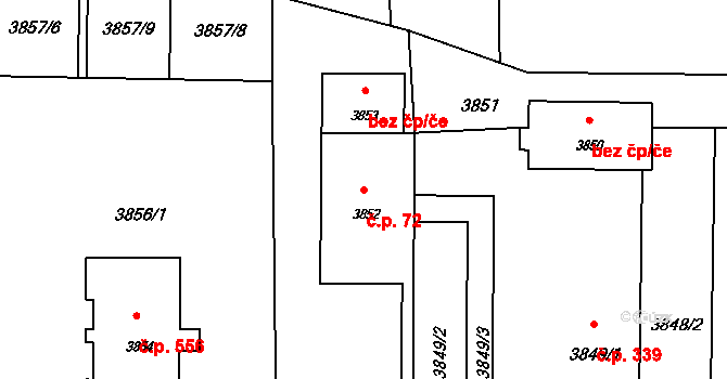 Horní Těrlicko 72, Těrlicko na parcele st. 3852 v KÚ Horní Těrlicko, Katastrální mapa