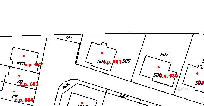 Horní Těrlicko 681, Těrlicko na parcele st. 504 v KÚ Horní Těrlicko, Katastrální mapa