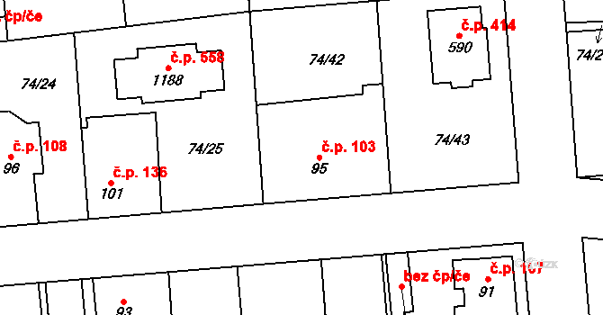 Hovorčovice 103 na parcele st. 95 v KÚ Hovorčovice, Katastrální mapa