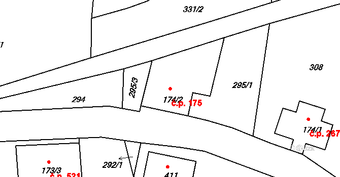 Dolní Podluží 175 na parcele st. 174/2 v KÚ Dolní Podluží, Katastrální mapa