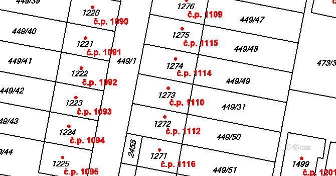 Třebechovice pod Orebem 1110 na parcele st. 1273 v KÚ Třebechovice pod Orebem, Katastrální mapa