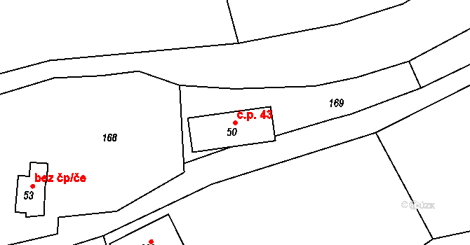 Kamenec u Poličky 43 na parcele st. 50 v KÚ Kamenec u Poličky, Katastrální mapa