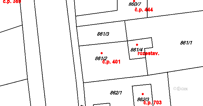 Dolany 401 na parcele st. 861/2 v KÚ Dolany u Olomouce, Katastrální mapa