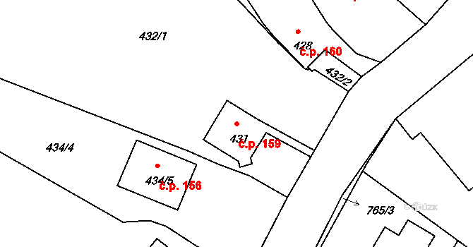 Poříčí 159, Boršov nad Vltavou na parcele st. 431 v KÚ Boršov nad Vltavou, Katastrální mapa