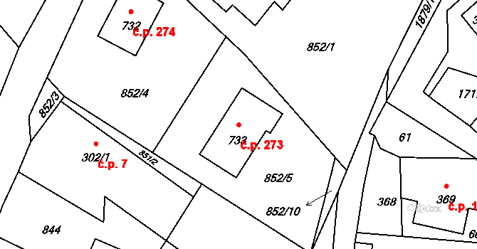 Sloup v Čechách 273 na parcele st. 733 v KÚ Sloup v Čechách, Katastrální mapa