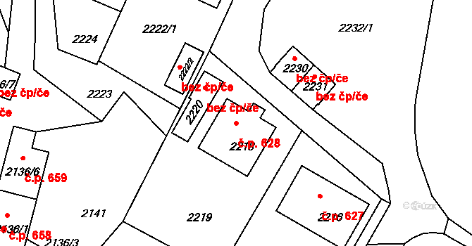 Mimoň I 628, Mimoň na parcele st. 2218 v KÚ Mimoň, Katastrální mapa