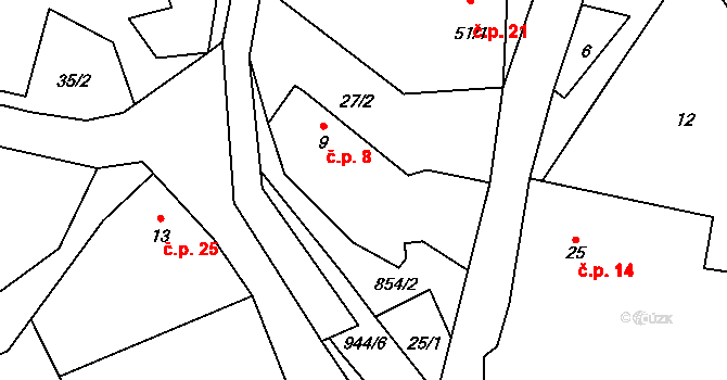 Vinné 8, Ploskovice na parcele st. 9 v KÚ Vinné, Katastrální mapa