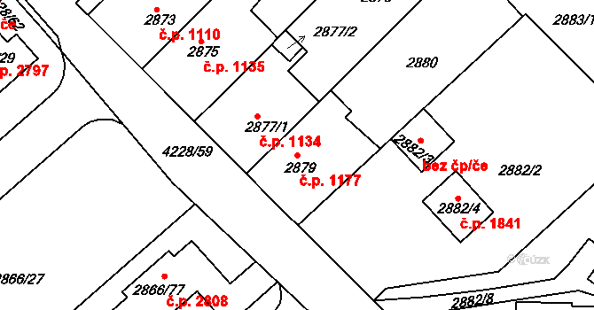 Roudnice nad Labem 1177 na parcele st. 2879 v KÚ Roudnice nad Labem, Katastrální mapa
