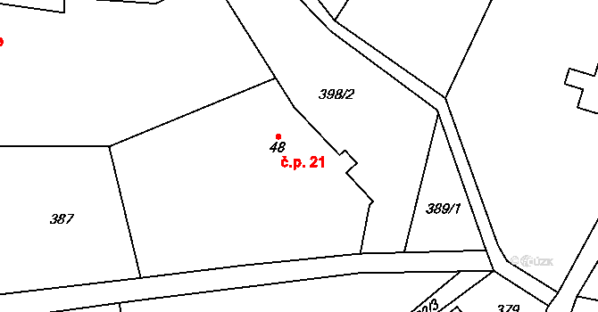 Horní Javoří 21, Pecka na parcele st. 48 v KÚ Horní Javoří, Katastrální mapa