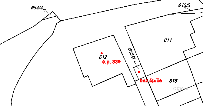 Bechyně 339 na parcele st. 612 v KÚ Bechyně, Katastrální mapa