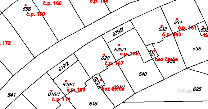 Chlumec 167 na parcele st. 620 v KÚ Chlumec u Chabařovic, Katastrální mapa