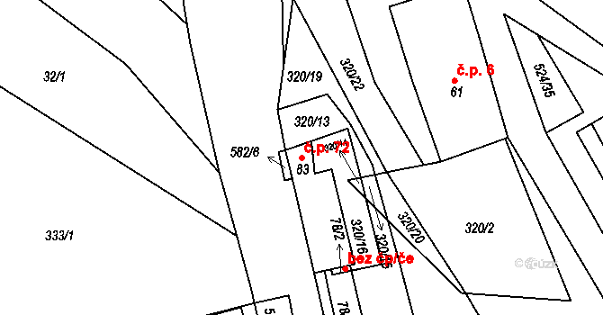 Libecina 72 na parcele st. 83 v KÚ Libecina, Katastrální mapa