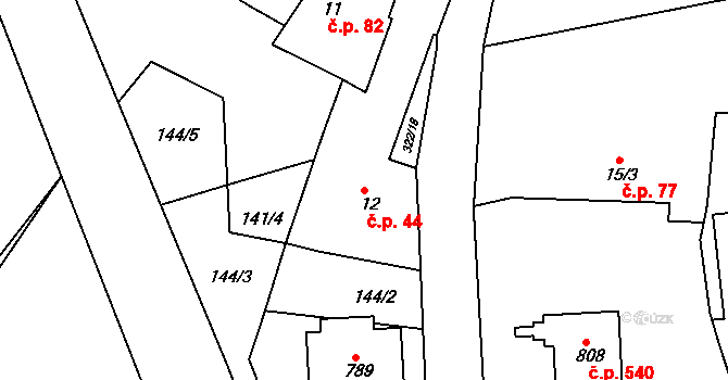Litol 44, Lysá nad Labem na parcele st. 12 v KÚ Litol, Katastrální mapa
