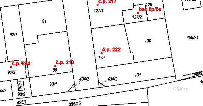 Semice 222 na parcele st. 129 v KÚ Semice nad Labem, Katastrální mapa