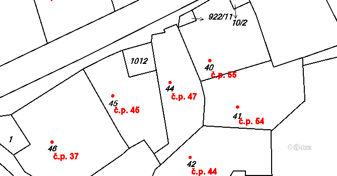 Buzice 47 na parcele st. 44 v KÚ Buzice, Katastrální mapa