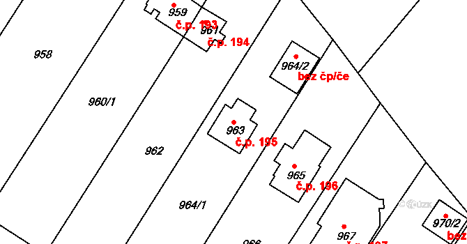 Proboštov 195 na parcele st. 963 v KÚ Proboštov u Teplic, Katastrální mapa