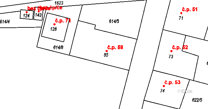 Hostákov 58, Vladislav na parcele st. 85 v KÚ Hostákov, Katastrální mapa