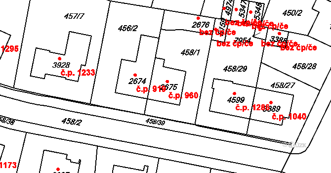 Horka-Domky 960, Třebíč na parcele st. 2675 v KÚ Třebíč, Katastrální mapa