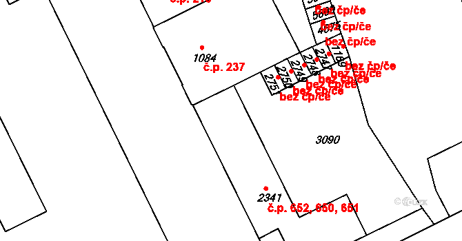 Chrudim III 650,651,652, Chrudim na parcele st. 2341 v KÚ Chrudim, Katastrální mapa